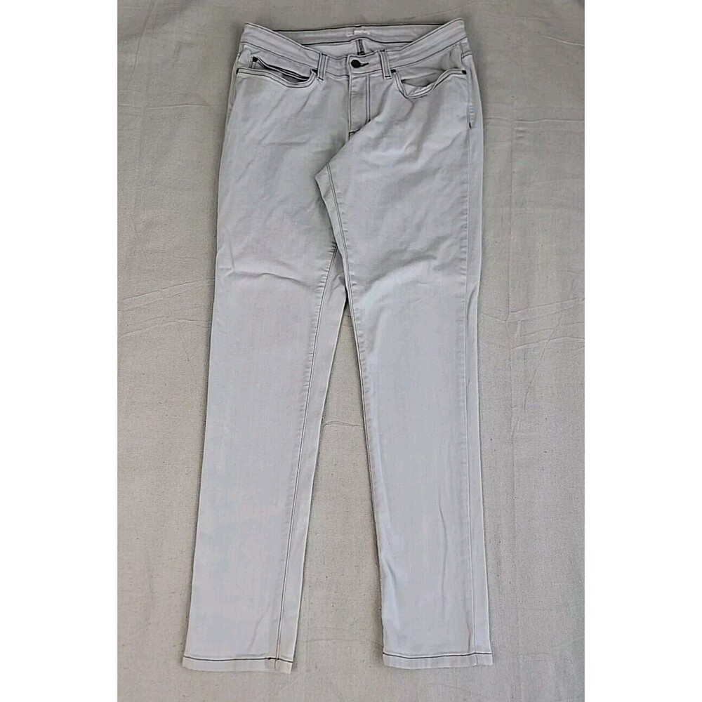 Eileen Fisher Slim Straight Pants Women 12 Gray Organic Cotton Stretch Mid Rise